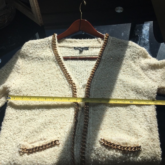 chanel-like chain cardigan sparkle gold white - Picture 6 of 8